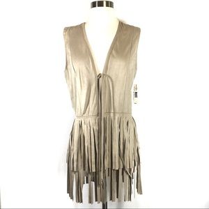 New Direction Faux Suede Fringe Vest